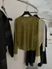 DestacadoRanzan 26 Principios de Otoño Nuevo Estilo Lana Hilada Fina Tacto Piel Cuello Redondo Pequeño Puños con Bloques de Color Tejido