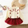 Traje de Niña, Estilo Preppy, Nuevo Estilo Otoño e Invierno, Suéter de Solapa Grande, Falda a Cuadros, Uniforme JK para Niños, Elegante Conjunto de Dos Piezas