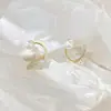 Pendientes de perla y circonita de diseño cola de pez dos en uno pequeños, pendientes de temperamento a la moda y versátiles, pendientes de alta gama para mujer