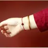 Pulsera de Cuerda Roja de Trébol de Cuatro Hojas de Cinabrio para Mujeres y Hombres Pulsera Fina para el Año de la Vida Pulsera de Cuerda de Flor de la Suerte Tejida a Mano diy