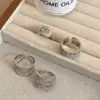 Anillo Amplio Abierto Apilable de Metal Plateado con Microincrustaciones de Circonita de Diseño Exclusivo, Anillo de Diamantes de Forma de Herradura de Gama Alta