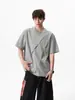 Camiseta Unisex de Verano de Manga Corta, Corte Diagonal Tridimensional Plegado, Ajuste Holgado y Cuadrado, Versátil para Pareja, Cleanfit