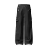 Calça jeans de trabalho estilo americano para rua masculina, perna larga solta, corte clean, cor sólida, bolsos grandes, calça casual de perna reta