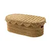 Cesta Organizadora de Rattan Sintético Personalizada, Formato Oval com Tampa, Caixa Organizadora Portátil, Cesta Organizadora de Itens Diversos para Mesa de Casa