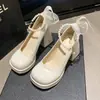 Zapatos Mary Jane para Mujer Zapatos Pequeños de Cuero 2026 Nuevo Estilo Primavera y Otoño Personas Bajas Suela Gruesa Zapatos para Mujer Tacones Altos Zapatos Individuales Blancos Zapatos de Boda
