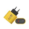 Cabezal de carga multipuerto ovalado amarillo de 65 W con doble PD y 1 USB, adecuado para adaptador de corriente para teléfono móvil Apple Android