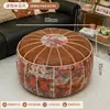 Puff Redondo de Couro para Guardar Roupas Velhas Não Usadas, Almofada de Couro, Banquinho Macio, Puff de Couro para Sala de Estar Preenchido com Roupas Velhas