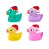 Paisagem em miniatura, pato fofo com chapéu de Natal brilhante, esfera de cristal para jardinagem, ornamentos decorativos, miniaturas de mesa