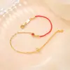 Yiluyin Plata de Ley S925 Chapada en Oro Moda Ágata Roja Simple para el Día a Día Redondo Año del Zodiaco Pulsera con Hilo Rojo Joyería de Plata