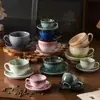 Taza de Café de Cerámica Girada en Horno Retro Japonés con Platillo Set Arte Latte Taza para Latte Taza de Agua Taza para Desayuno en Casa