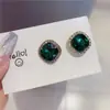 Brincos Quadrados de Cristal Azul Estilo Coreano 2023, Luxo Leve Retrô Estilo Hong Kong Design de Nicho