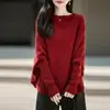 Nueva colección otoño/invierno: Suéter de punto 100% lana pura, mangas largas tipo murciélago, color liso, corte holgado, estilo casual, moderno para el trabajo