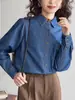 Camisa de Mezclilla de Manga Larga en Capas para Mujer, Nuevo Diseño Otoño 2026, Camisa de Mezclilla Versátil Retro de Hombro Recto