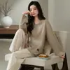 Pijama de algodón puro, tejido 100% algodón, suave y cómodo, corte holgado, talla grande, adecuado para primavera y otoño, se puede usar afuera, estilo de otoño para mujer