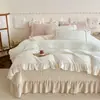 Conjunto de Quatro Peças Girly Francês Esculpido em Veludo Leiteiro Veludo Coral Espesso Renda Fronha Cobertor de Cama Quente de Inverno Roupa de Cama