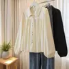 Camisa de manga larga para mujer, estilo primavera/otoño 2026, talla grande, cuello de muñeca, corte holgado, que disimula la barriga, estilo francés, rejuvenecedora, que favorece la figura, prenda exterior para mujer