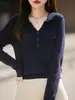 Suéter de Punto para Mujer 2026 Otoño/Invierno Nuevo de Lana Fina con Cuello de Solapa y Mangas Largas, Pulóver de Color Sólido, Corte Holgado, Camiseta Básica