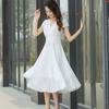 Vestido de chiffon de manga curta, cintura justa, estilo coreano, slim fit, cor sólida, verão 2019