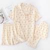 Pijamas Verão Fino de Algodão Fino Fio de Algodão Pequeno Fresco de manga curta Roupas para casa Roupas de três peças Conjunto para Exterior Vestindo solto