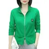 Camiseta Manga Longa com Zíper Duplo e Gola Alta para Mulheres 2026 Primavera Novo Estilo Elegante Solta Emagrecimento Design Versátil Top para Mulheres