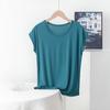 Camiseta Modal Feminina Verão Solta Plus Size Mãe Gola Redonda Manga Curta Cor Sólida Simples Roupa Externa Camisa Base