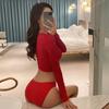 Nuevo traje de baño sexy de moda para mujer de manga larga con abertura de tres piezas para vacaciones en aguas termales [entrega de una pieza]]