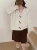 Cardigan de Tricô com Gola V e Botões de Chifre Estilo Coreano Novo Primavera Suéter Solto Macio Estilo Suave para Mulheres Tendência