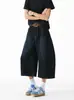 Shorts Jeans Cropped de Corte Curvo em Sarja para Homens, Marca Tendência Retro Americana de Verão, Calças Largas Estilosas para Adolescentes