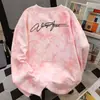 Moletom Redondo Personalizado com Estampa de Letra Vintage Outono e Inverno para Mulheres Marca Americana de Nicho Rosa Tie-Dye Top da Moda Ins