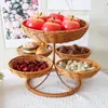 Cesta Redonda de Mimbre Sintético Tejido Multicapa para Frutas para el Hogar, Restaurante, Cocina, Hotel, Dulces, Snacks, Bandeja de Frutas, Cesta de Almacenamiento