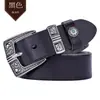 Cinturón Estilo Europeo y Americano con Hebilla de Aleación Grabada de Estrella de Ocho Puntas Estilo Occidental, Cuero de Vaca de Primera Capa Personalidad Vintage Cinturón Rock de Nicho