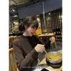 Suéter de Tricô Feminino Gola Alta Meia-manga Longa, Novo Outono/Inverno Soltinho Emagrecedor Macio Pulôver Camisa Base Top