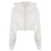 Moletom com Capuz Slim Fit Forrado com Fleece Feminino Outono/Inverno 2026, Estilo Street Vintage, Cor Sólida Simples, Patchwork, Zíper, Blusa Versátil