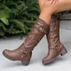 Estilo de exportación transfronteriza, botas cómodas de tacón medio para otoño e invierno 2026, tallas 40-45, tacón grueso, punta redonda clásica, diseño de caña alta