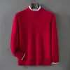 Suéter masculino de cashmere com gola alta parcial, 100% cashmere, novo estilo outono e inverno, camiseta base para usar por baixo, suéter pulôver de tricô solto