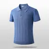 Camisa polo jacquard vintage de malha para lazer manga curta camiseta masculina americana cor sólida básica levemente madura Primavera Verão