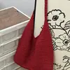 Bolsa Tote Tecida Casual Vermelha Estilo Coreano para Mulheres, Nova Bolsa de Ombro Tricotada Estilo Férias de Verão 2026