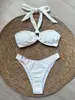 Comercio exterior transfronterizo nuevo bolso suave cuello bikini traje de baño de color sólido para mujer europea y americana talla grande tubo top traje de baño de dos piezas