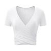 2025 Amazon Estilo Europeo y Americano Nuevo Sexy Cuello en V Cruzado Slim Empalmado Camiseta Básica de Manga Corta para Mujer