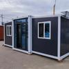 Casa Contenedor Plegable Expandible de Doble Ala Negra y Gris, Casa Móvil Desmontable Tipo Ala, Casa Modular