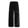 Calça Casual Cool com Strass Estilo de Rua Americano para Mulheres, Popular no Outono, Modelagem Solta, Emagrecedora, Reta, Perna Larga, Calça de Moletom