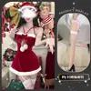 Noite Dourada Lingerie Sexy Laço Pom-Pom Vestido Desejo Puro Brincalhão Fofo Costas Nuas Natal com Chapéu Atmosfera