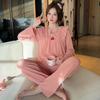 Pijamas de Primavera y Otoño para Mujer 6535 Algodón Dulce Estilo Princesa Ins Manga Larga Pantalones Talla Grande chica gordita Ropa para el Hogar