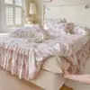 Saia de cama matelassada peça única lençol de cama fresco com babados colcha conjunto de três peças lençol de cama capa de edredom doméstica conjunto de quatro peças