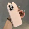 Funda de Silicona 3D con Orejas de Gato para Teléfono, Adecuada para iPhone 16 y Apple 17, Funda Lateral con Pata de Gato de Color Dopamina