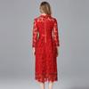 Vestido de solapa de marca para personas de mediana edad y mayores, primavera y otoño, nuevo, de encaje soluble en agua, corte en A, vestido informal festivo de talla grande.