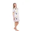 Pijama Feminino de Manga Curta Estampado para Exportação Amazon de Verão, Moda V-Neck, Pijama para Casa, Camisola de Comprimento Médio