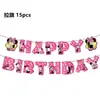 Decoración Rosa para Pastel de Cumpleaños de Minnie, Banderín, Plato de Papel, Servilleta de Papel, Mantel, Juego de Vajilla Desechable