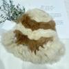 Gorro de piel de conejo auténtica de felpa a juego de colores para mujer, gorro de lana con protección para las orejas, cálido, para otoño e invierno, gorro de pescador de punto con pelo