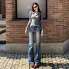 Jeans de Campana de Tiro Bajo Estilo Retro Americano para Mujer 2025 Otoño e Invierno Nuevo Estilo Elásticos Ajustados Holgados